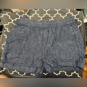 Old Navy Blue Linen Shorts Relaxed Fit Elastic Waist